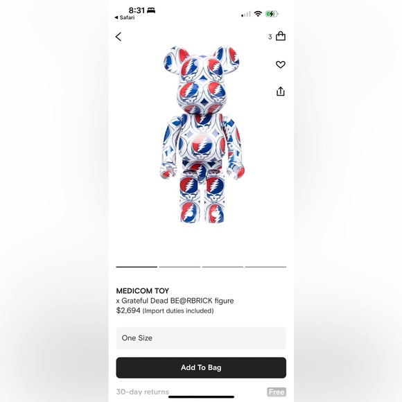 Bearbrick x Grateful Dead (Steal Your Face) 1000% - Picture 6 of 6